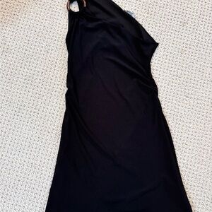 Charlotte Russe Black One-Shoulder Ring-Accent Dress